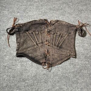 PrettyLittleThing Shape Brown Denim Lace Up Front Corset Top Womens Sz.12